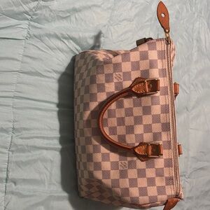 Checkered Handbag with Brown Accents